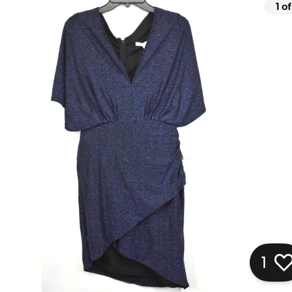 Harlyn Blue V-Neck Asymmetrical Metallic Dolman Sleeve Cocktail Dress size large